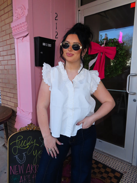 The White Lace Collar Button Down Top