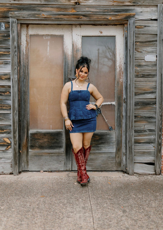 The Denim Peplum Set