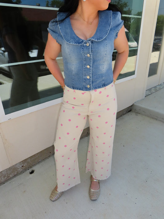 The White Polka Dot Wide Leg Jeans