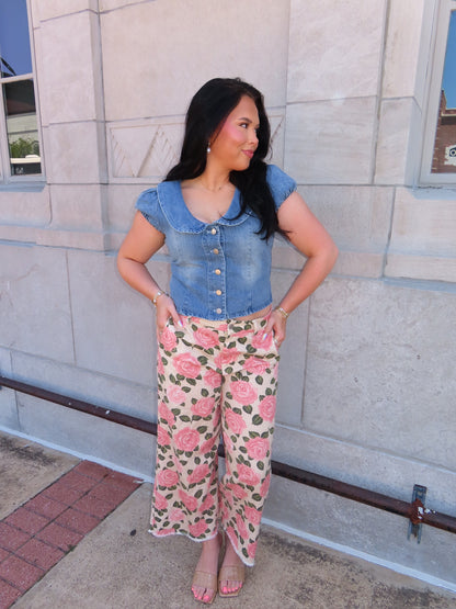 The Floral Wide Leg Jeans