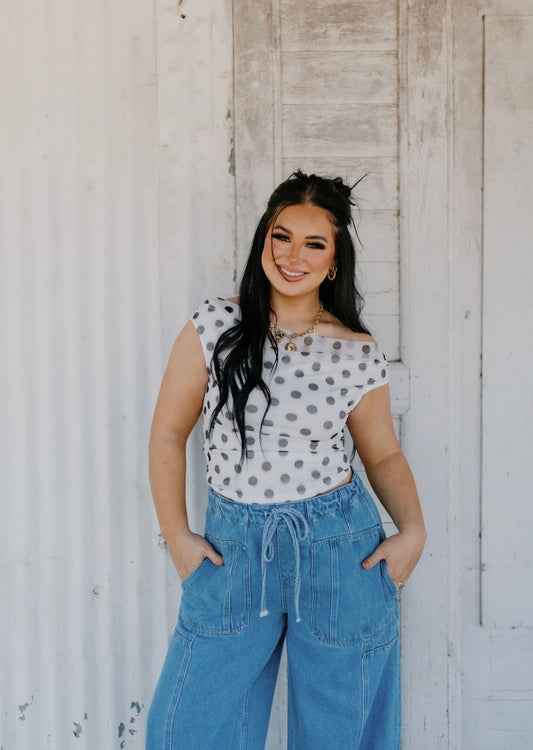 White Polka Dot top