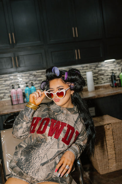 PRE ORDER Cowgirl Country Club The Label- Camo with Maroon Howdy