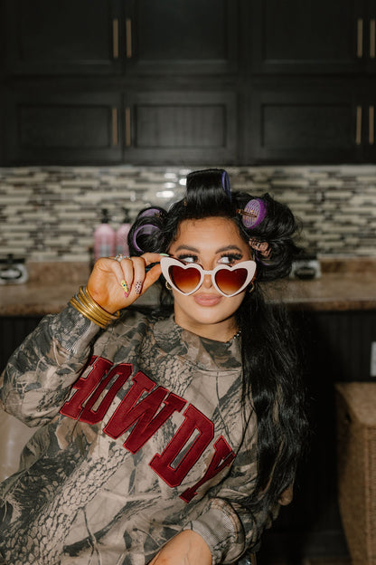 PRE ORDER Cowgirl Country Club The Label- Camo with Maroon Howdy