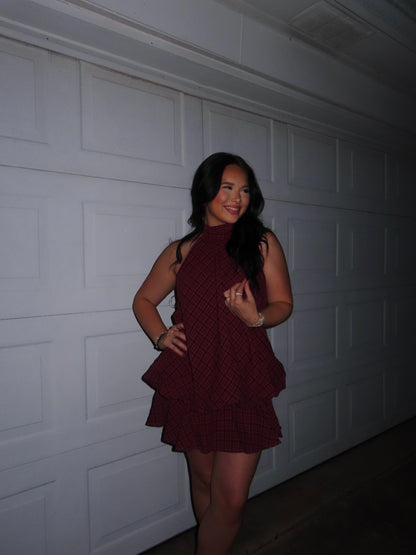 Maroon Plaid Bubble dress