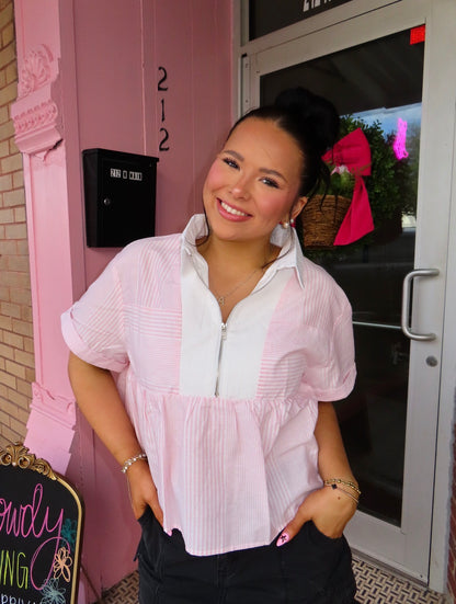 The Pink Striped Zipper Top