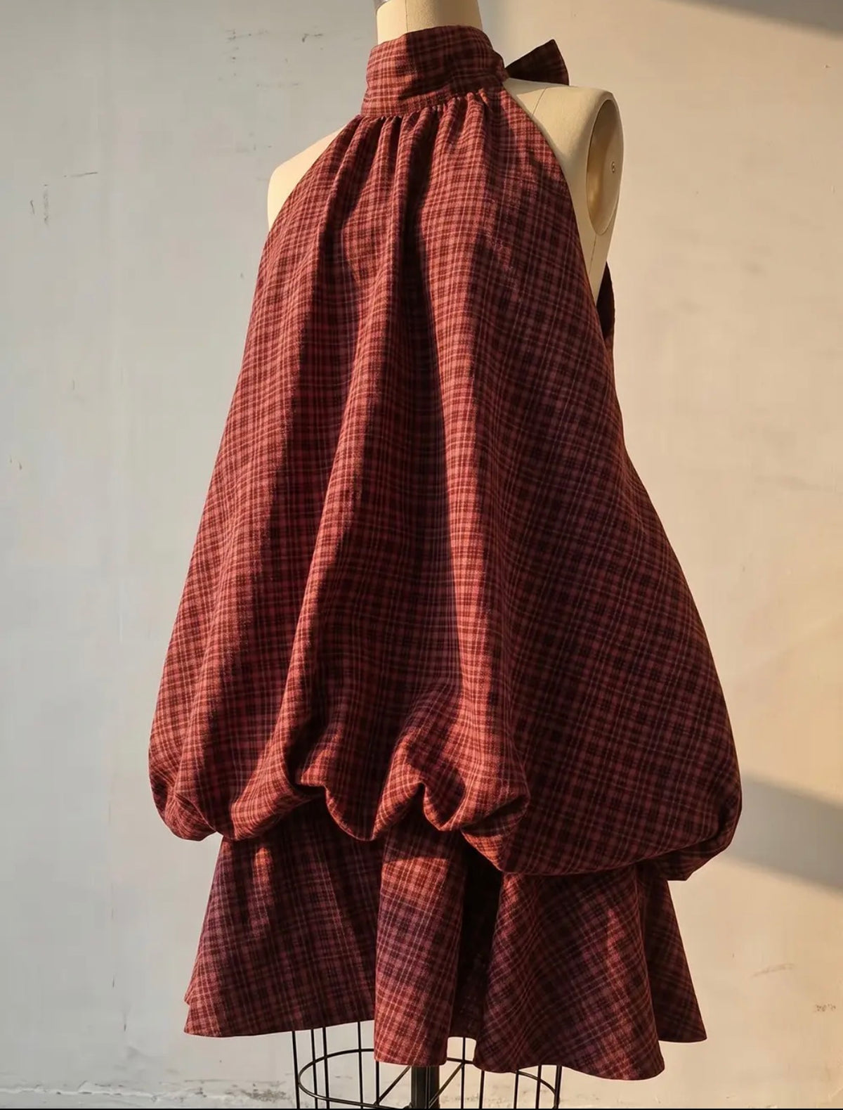 Maroon Plaid Bubble dress