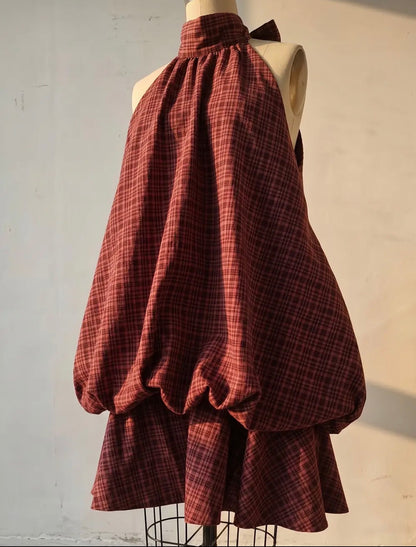 Maroon Plaid Bubble dress