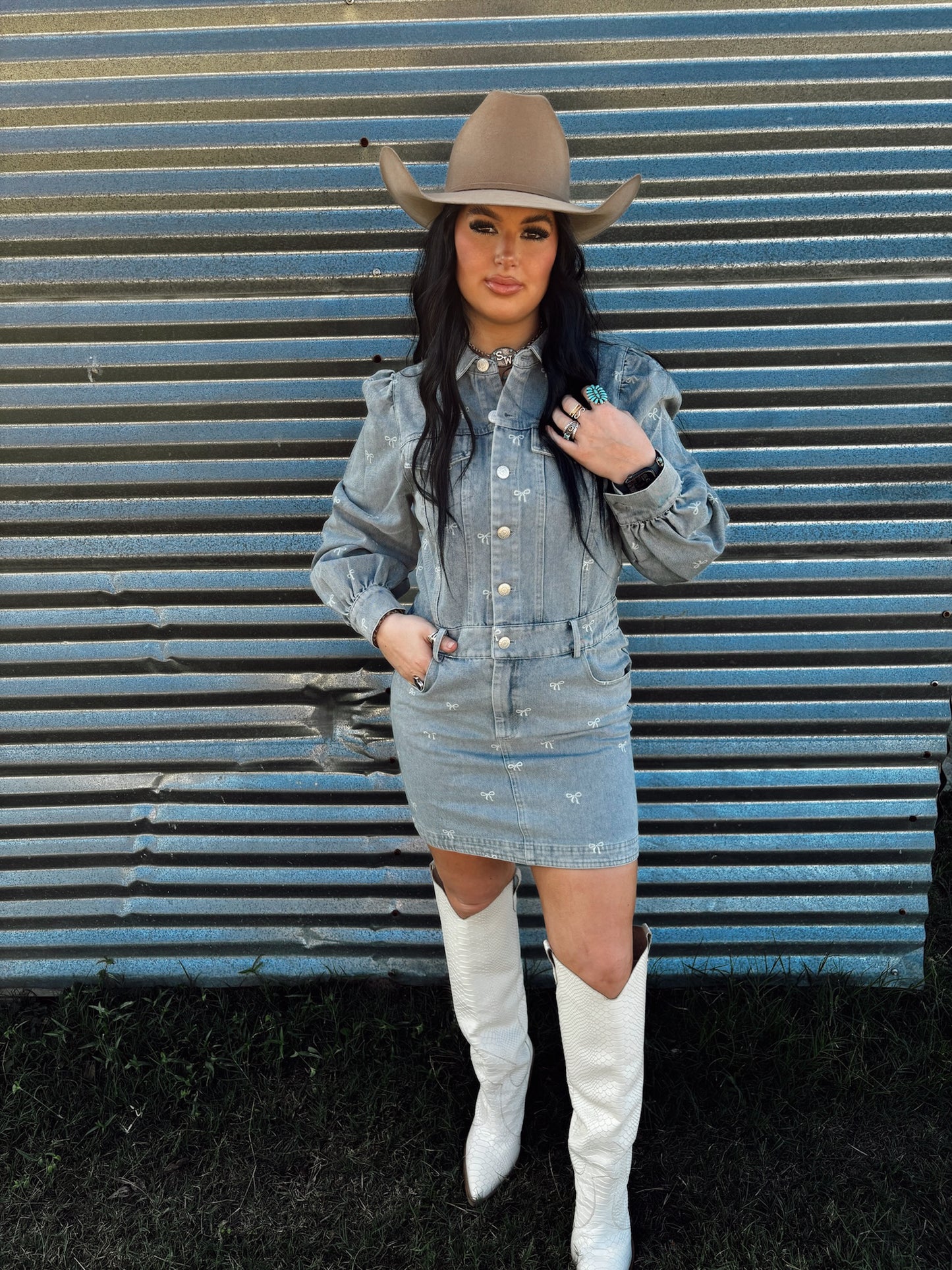 The Denim Bow Dress in Light Wash