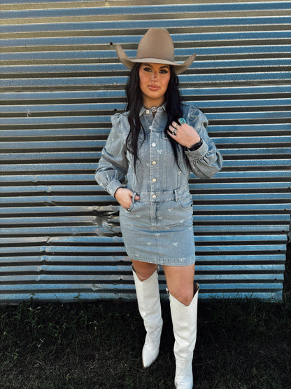 The Denim Bow Dress in Light Wash