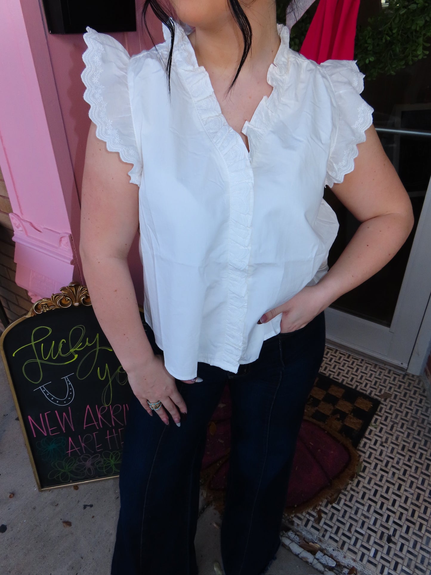 The White Lace Collar Button Down Top