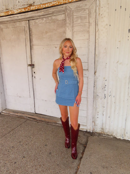 The Denim Peplum Polka Dot set
