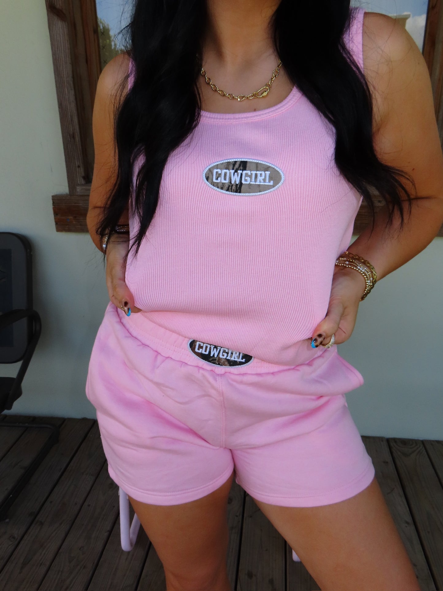 CCC the label pink tank top set with camo & white