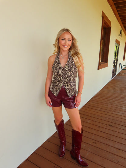 Leopard Denim Halter vest