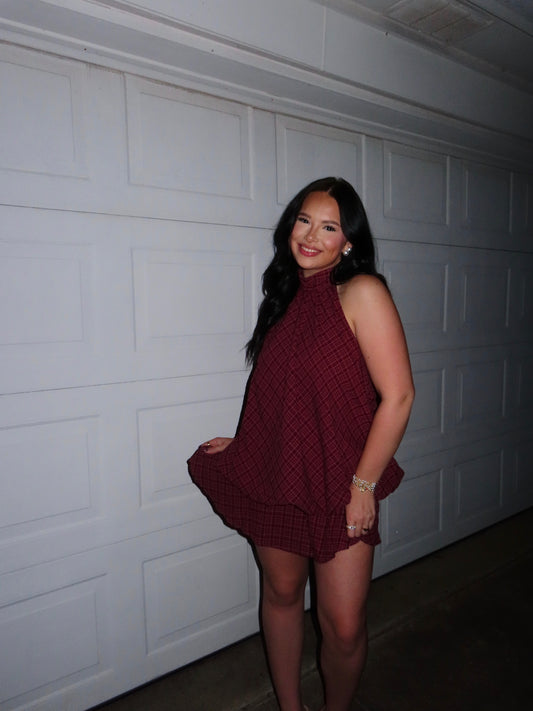 Maroon Plaid Bubble dress