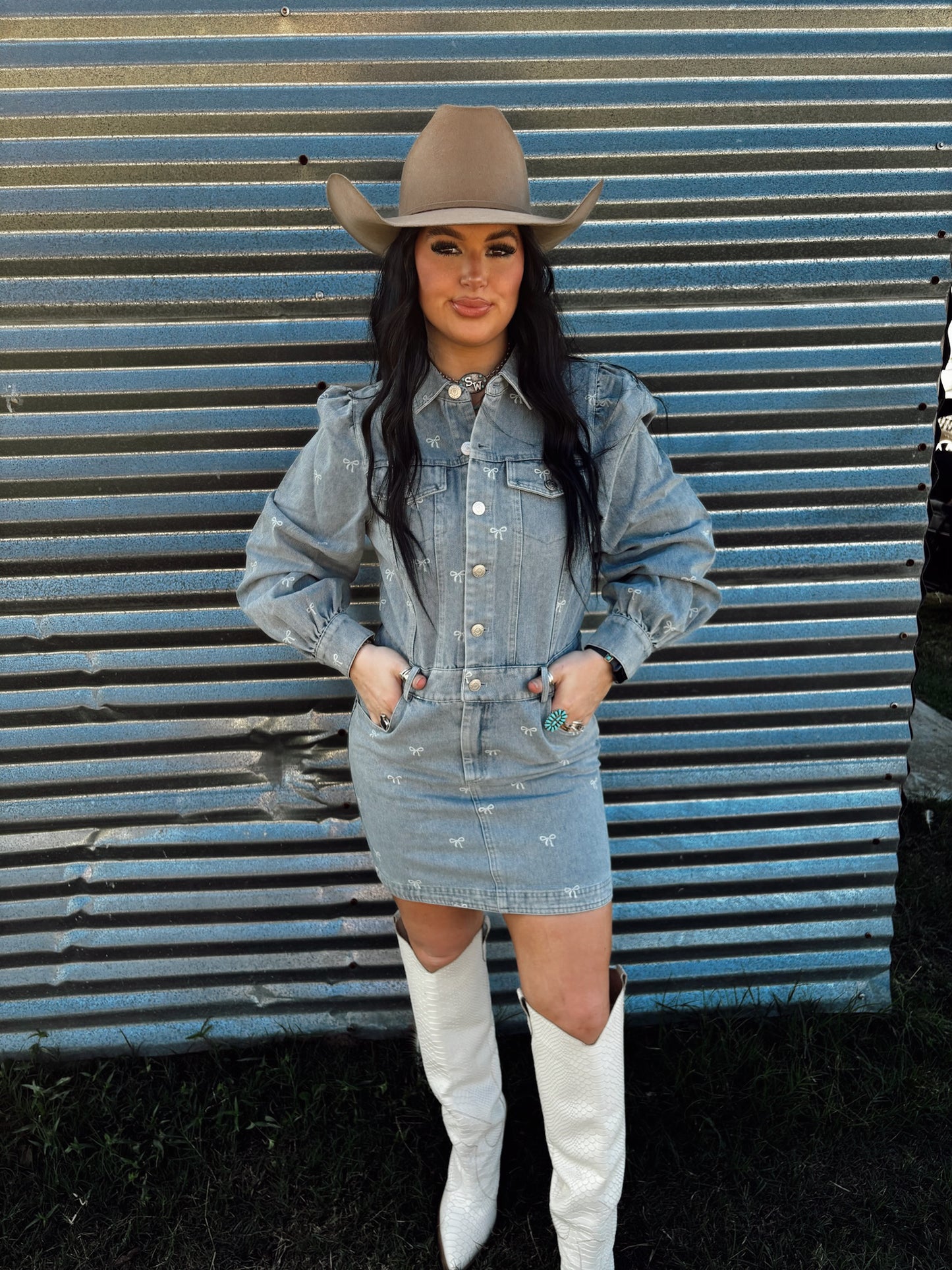 The Denim Bow Dress in Light Wash