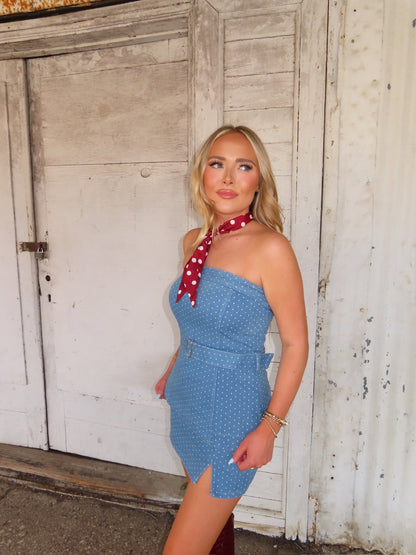 The Denim Peplum Polka Dot set