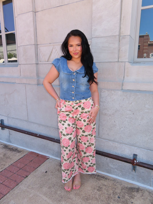The Floral Wide Leg Jeans