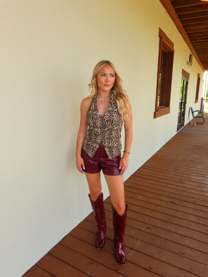 The Maroon Leather Shorts