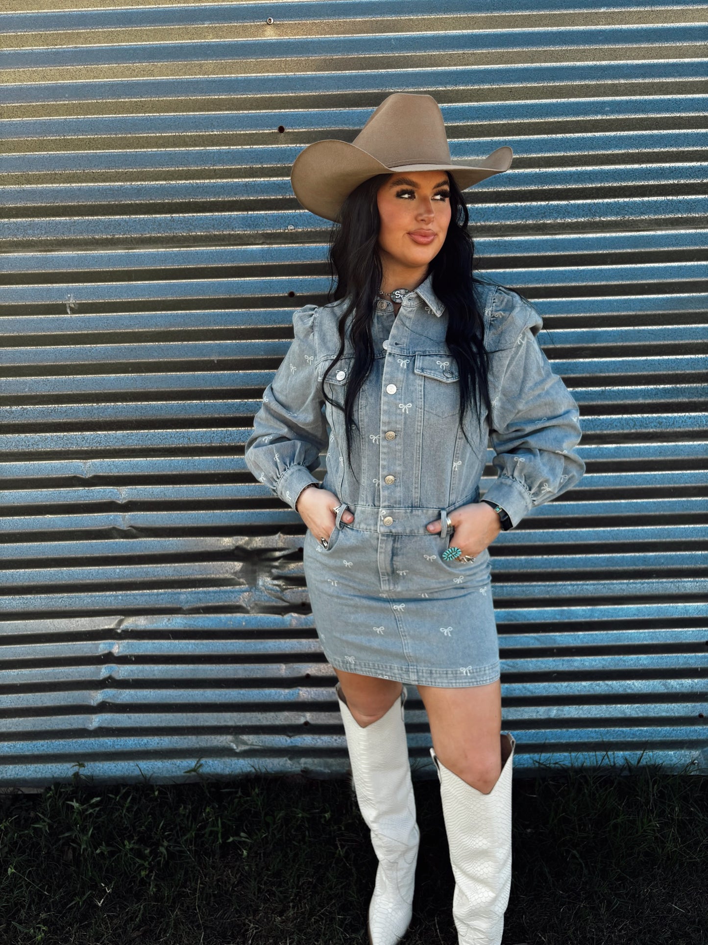 The Denim Bow Dress in Light Wash