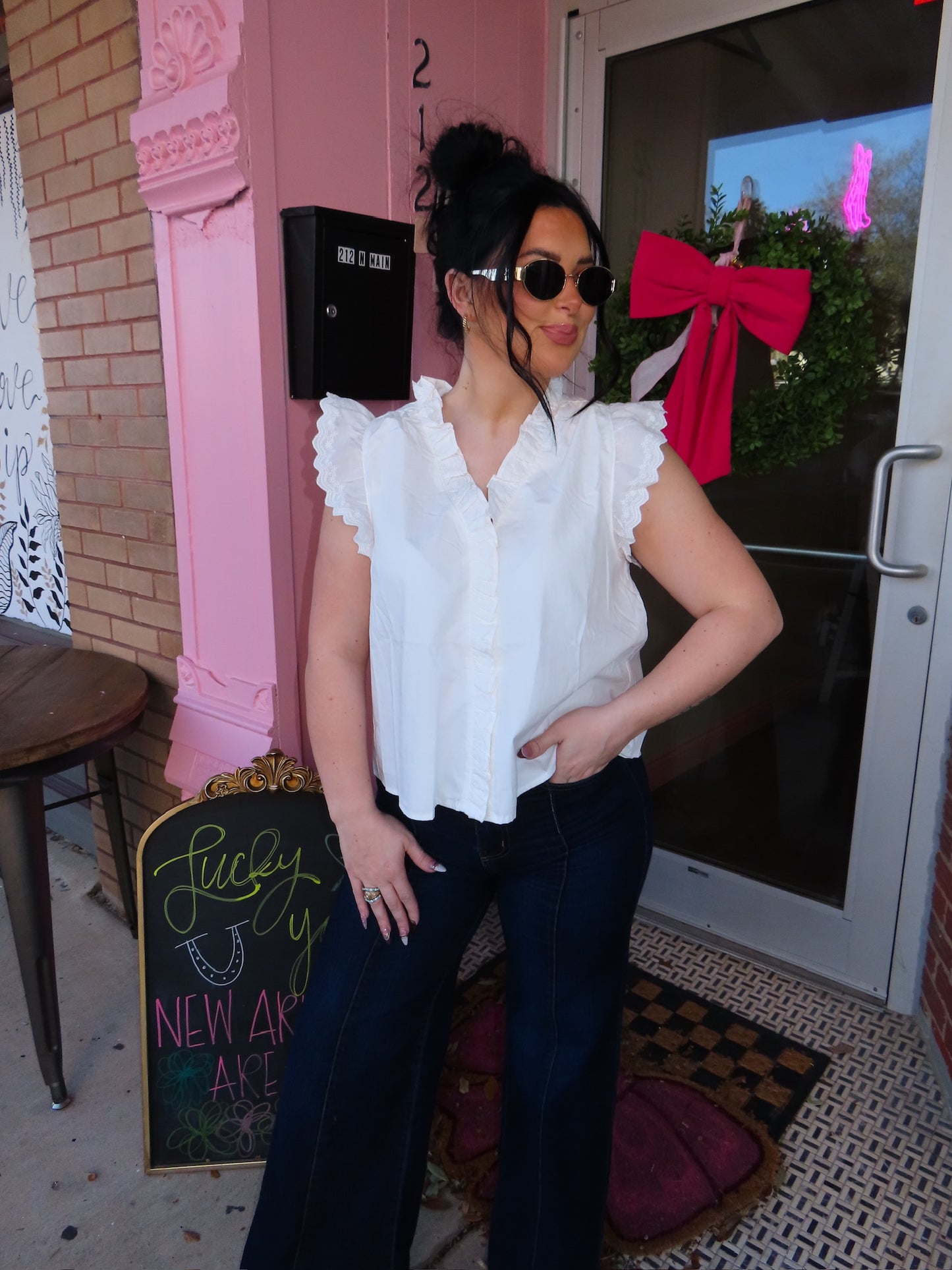 The White Lace Collar Button Down Top