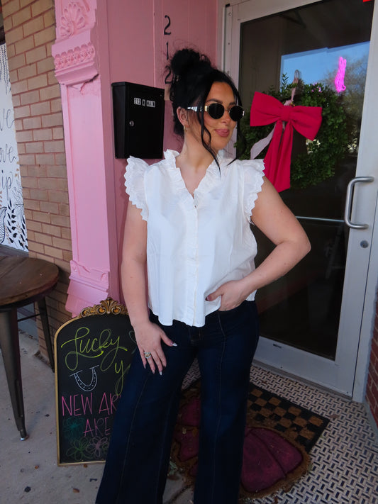 The White Lace Collar Button Down Top