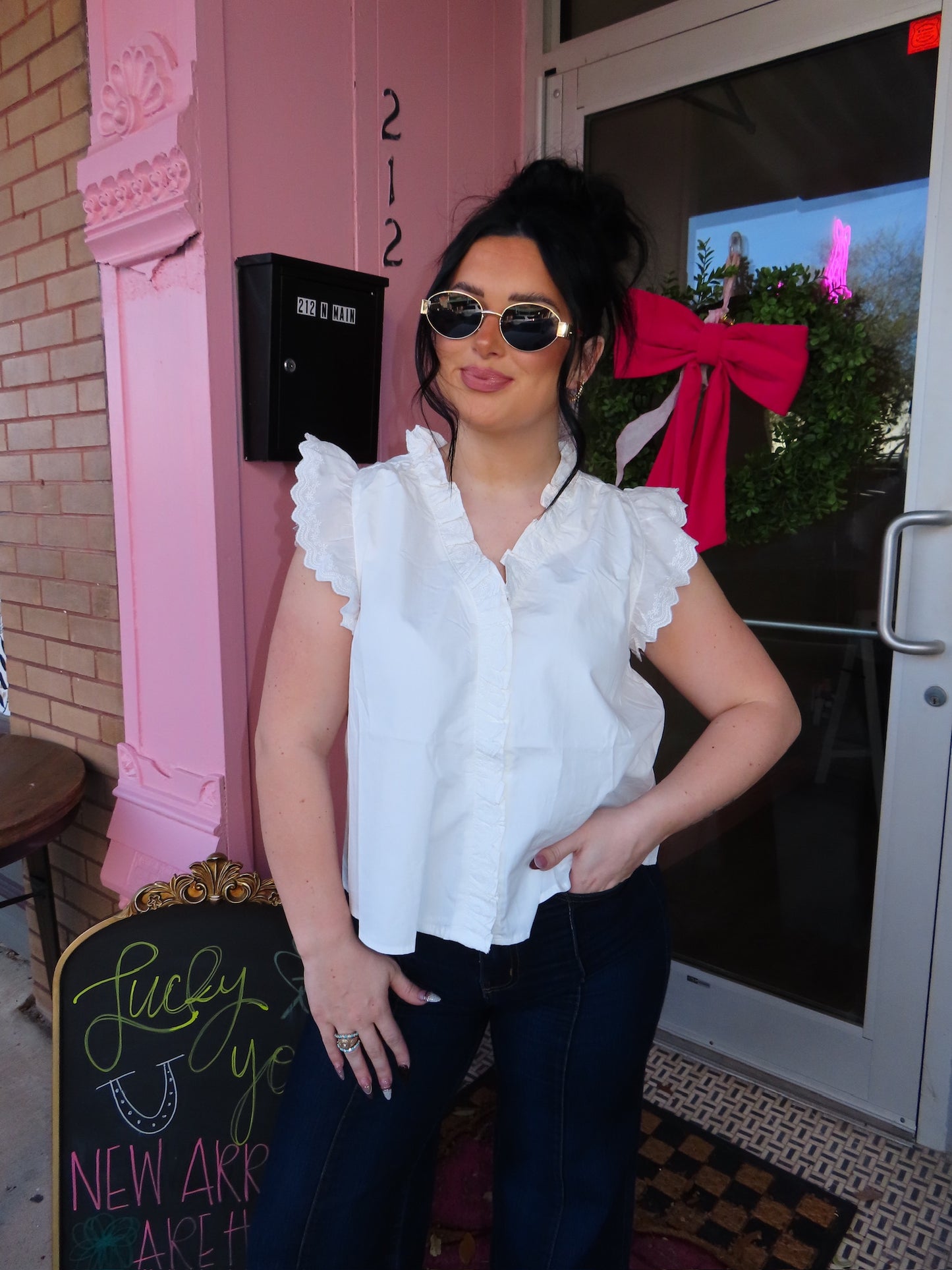 The White Lace Collar Button Down Top