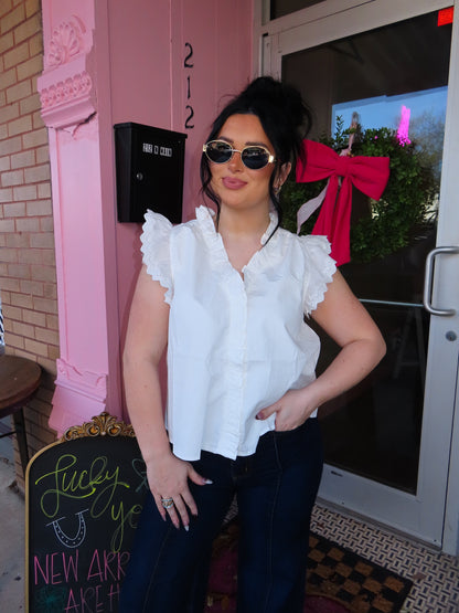 The White Lace Collar Button Down Top