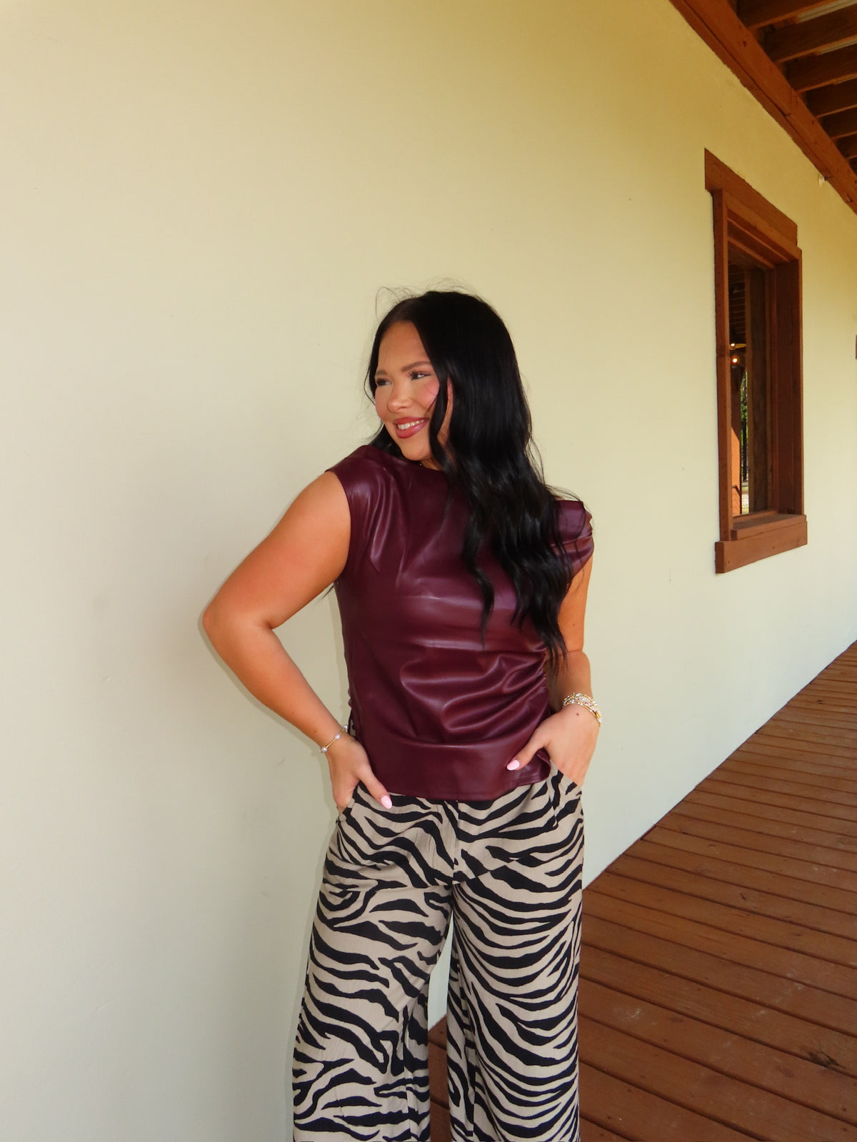 The Maroon Asymmetrical Leather Top