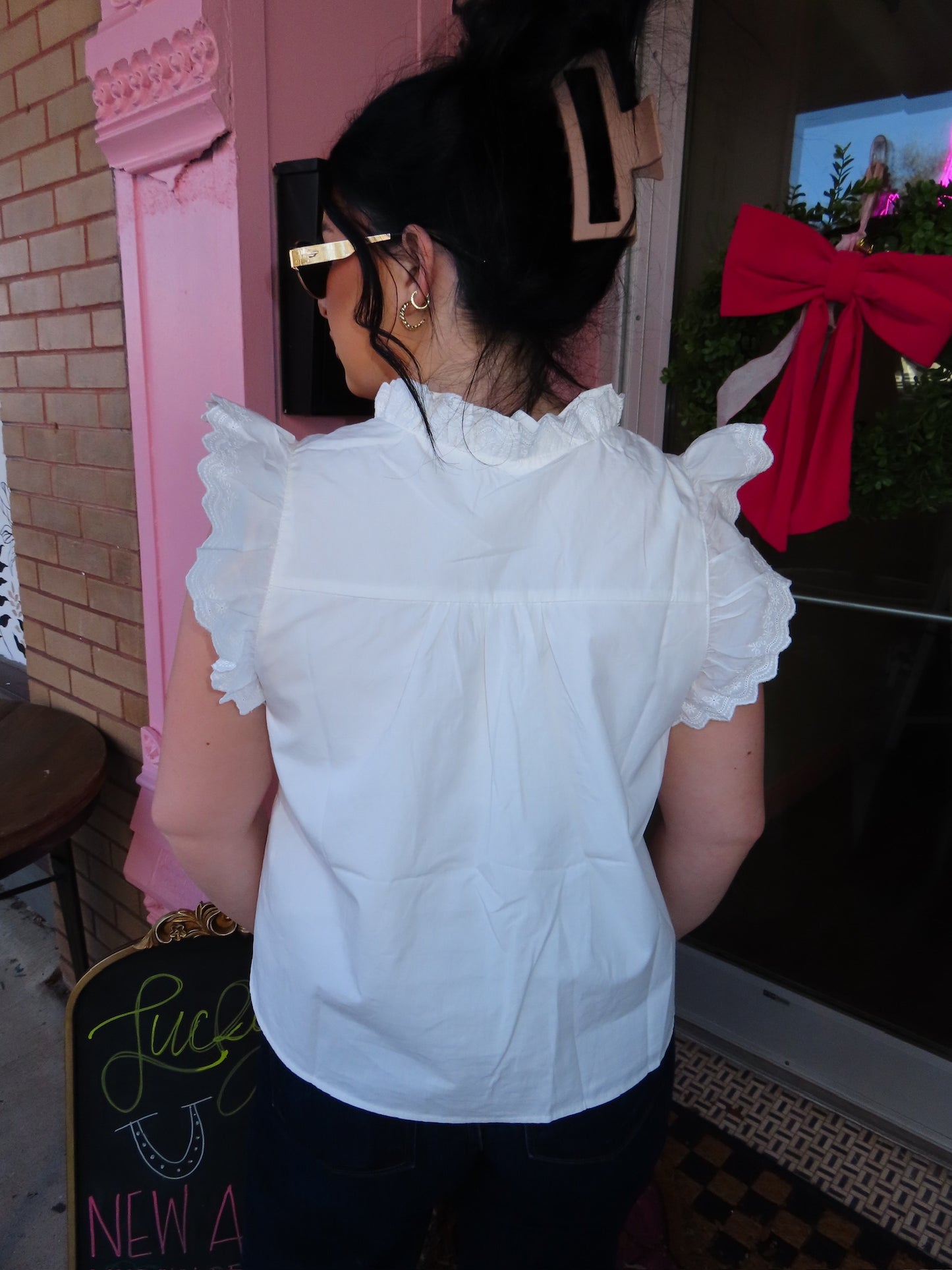 The White Lace Collar Button Down Top