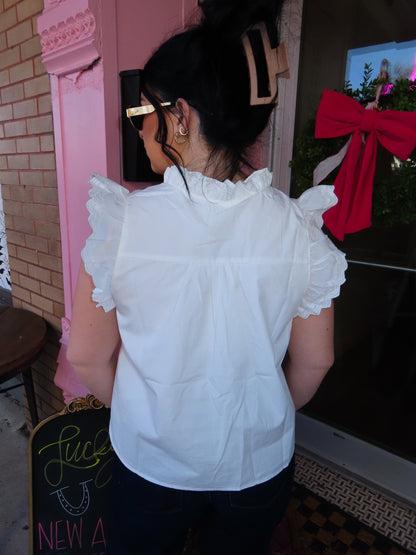 The White Lace Collar Button Down Top