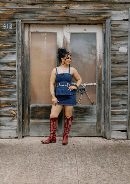 The Denim Peplum Set