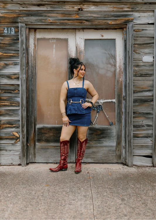 The Denim Peplum Set