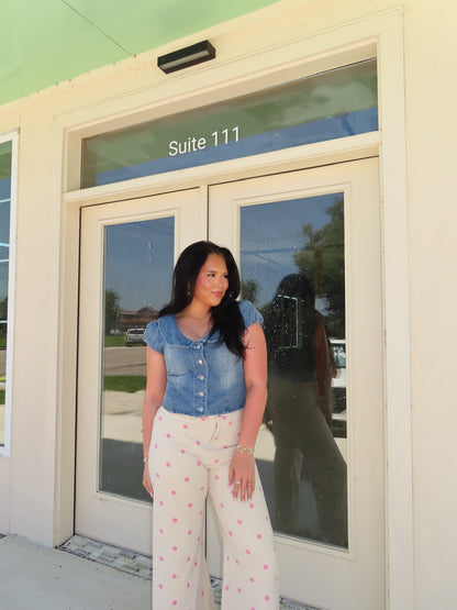 The White Polka Dot Wide Leg Jeans